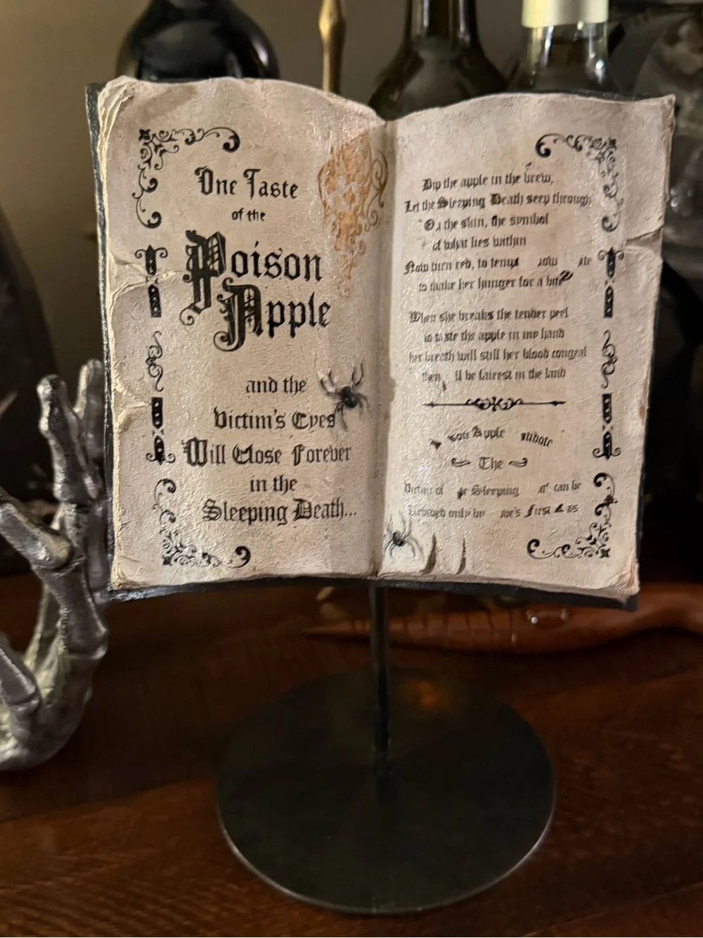 NWT Decorative Poison Apple Witch Halloween Spellbook Display - Cream & Black